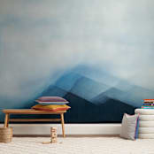 "Majestic Mountains" - Wall Mural in Indigo by Rebecca Rueth - In a Room