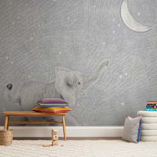 "Moon Balloon Too" - Wall Mural in Blue moon by Maja Cunningham - In a Room