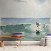 "Hang Five" - Wall Mural in Pacific Green by Mary Cecelia - In a Room