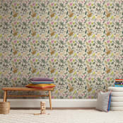 "Folk Butterflies" - Wall Mural in Cream by Morgan Ramberg - In a Room