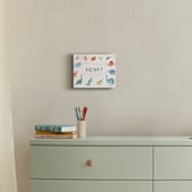 "Dino Friends" - Personalized Art Print in Amber by Teju Reval - In a Room