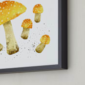 "Yellow Mushrooms (Fly agaric)" - Art Print in Yellow by Alf and Auguri - Frame Close-up