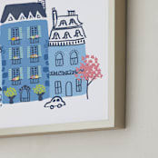 "Paris, J'adore" - Art Print in Parisian Blue by Ali Macdonald - Frame Close-up