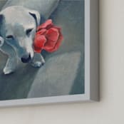 "Waiting with Flower" - Art Print in Blue Grey by Sarah Holden - Frame Close-up