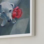 "Waiting With a Flower" - Art Print in light blue by Sarah Holden - Frame Close-up