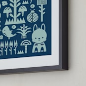 "Garden Fun" - Art Print in Blue by Amy Mullen - Frame Close-up