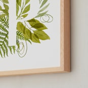"Floral Monogram with Fern. Letter P" - Art Print in grass green by Helga Wigandt - Frame Close-up