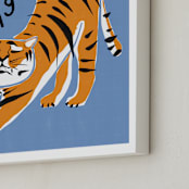 "Tiger Yoga" - Art Print in Tangerine by Inkblot Design - Frame Close-up