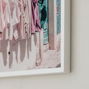 "Rainbow of Laundry" - Art Print in Purple Pink by Heather Loriece - Frame Close-up