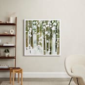 "Forest Snow- Square" - Art Print in Forest Green by Yao Cheng Design - In a Room
