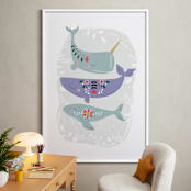"Folk Whales" - Art Print in Mint by Hannah Williams - In a Room