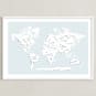 "Beautiful World Map" - Art Print in Soft Sky by Jessie Steury - Framed