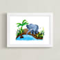 "Elephant in the River" - Art Print in Dusty Blue by Alf and Auguri - Framed