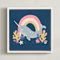 "Narwhal Magic" - Art Print in Deep Sea Blue by Sabrina Excene - Framed Canvas