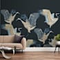 "Crane dance" - Wall Mural in Moody Blue by Nina Leth - In a Room
