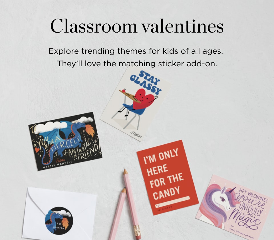 Classroom Valentines with Matching Stickers
