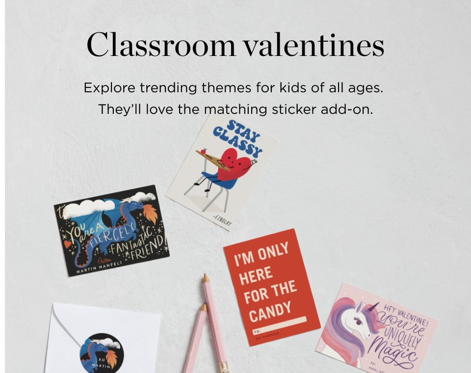 Classroom Valentines with Matching Stickers