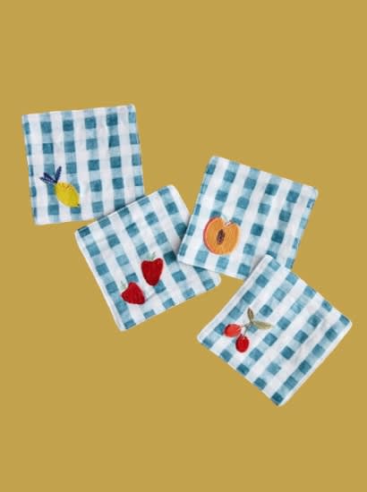Sweet Fruit Gingham Coasters by Multiple Artists
