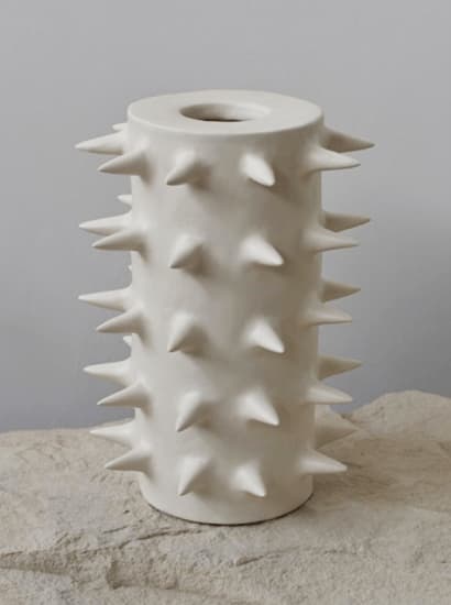 Handmade Spikes Tall White Ceramic Vase IV by OWO Cerámica