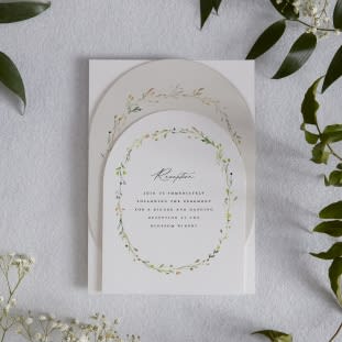 Oval invitation with an arch reception card