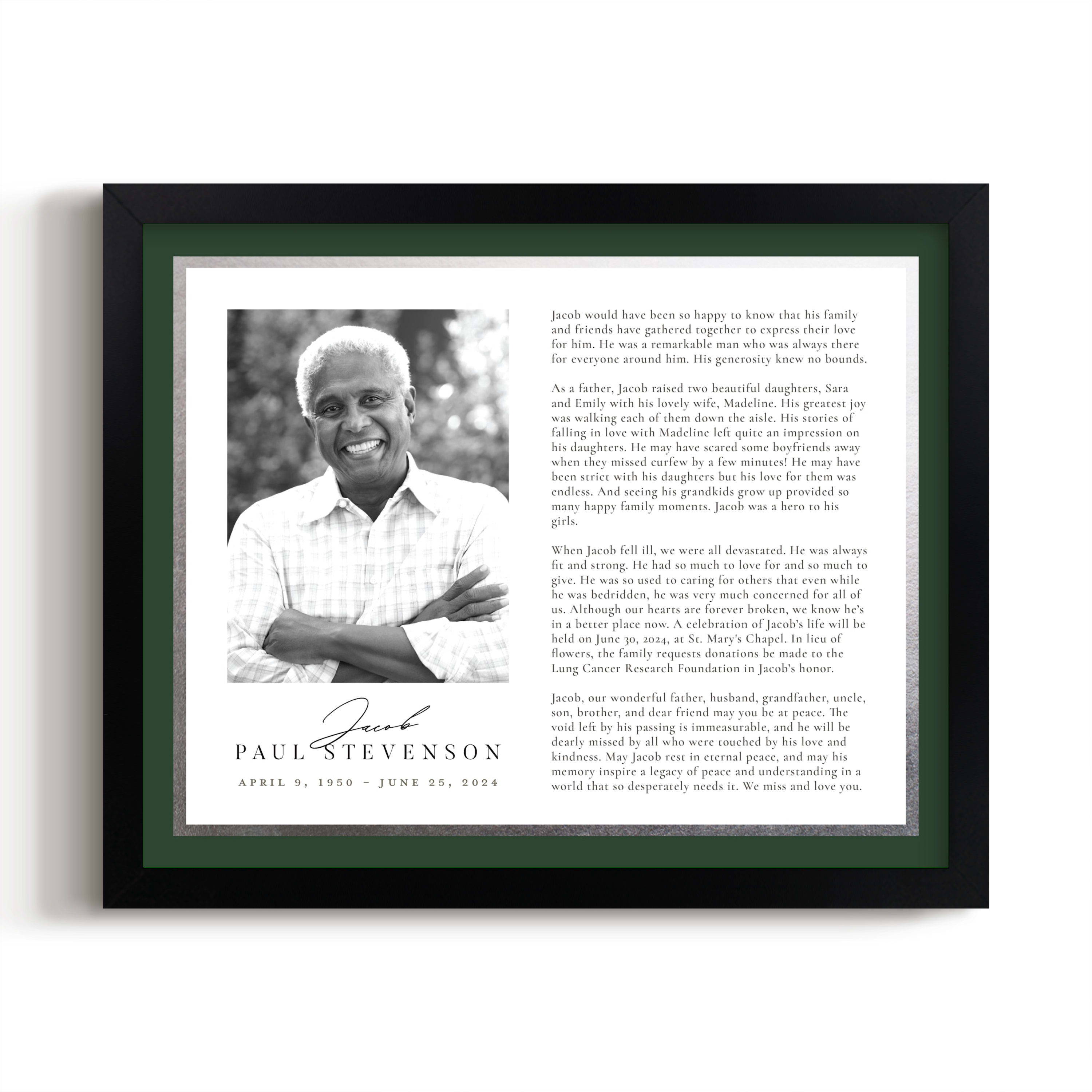 Custom Keepshake Classic Edge Foil-Pressed Obituary Print