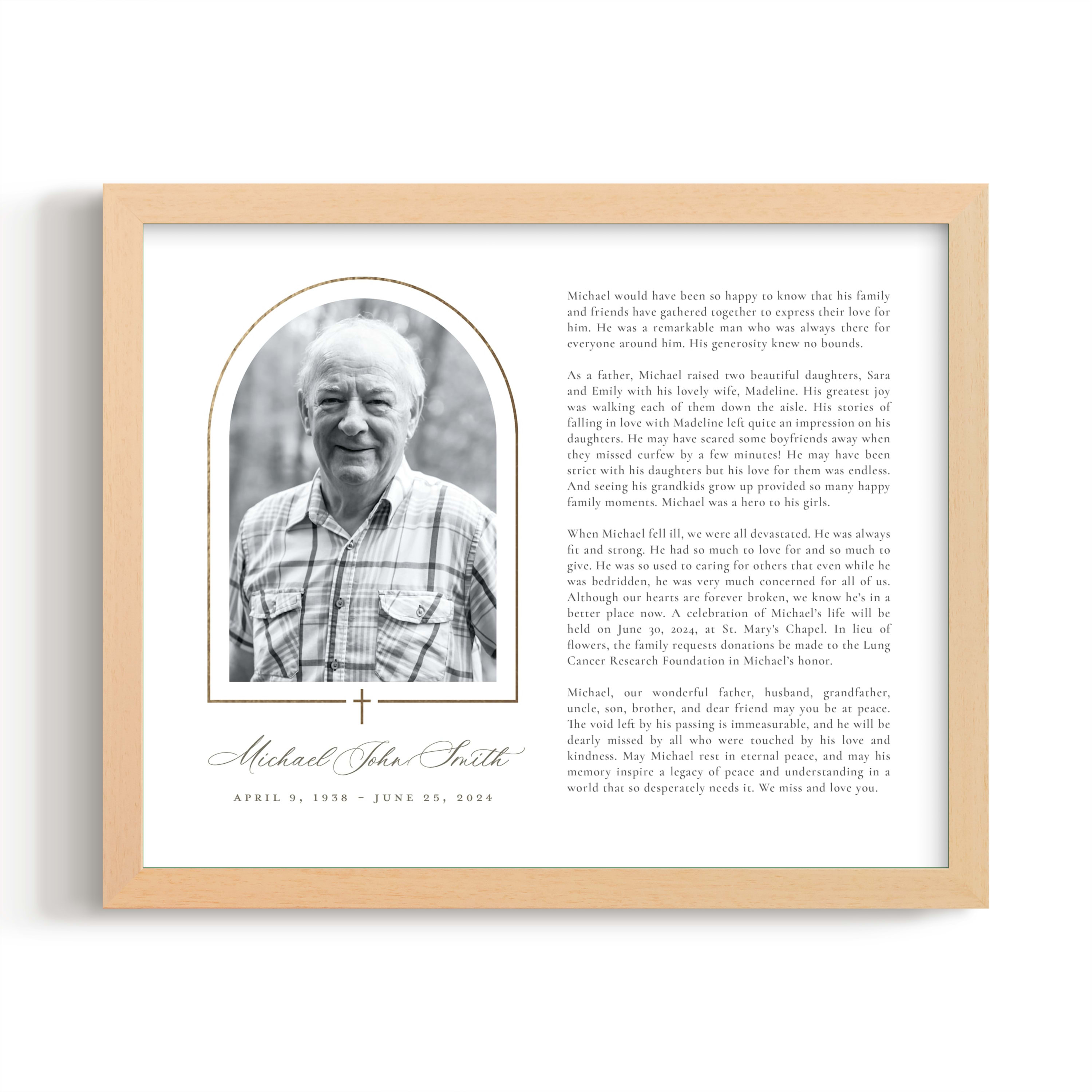 Crossed Arch Foil-Pressed Obituary Print by Sarah Brown