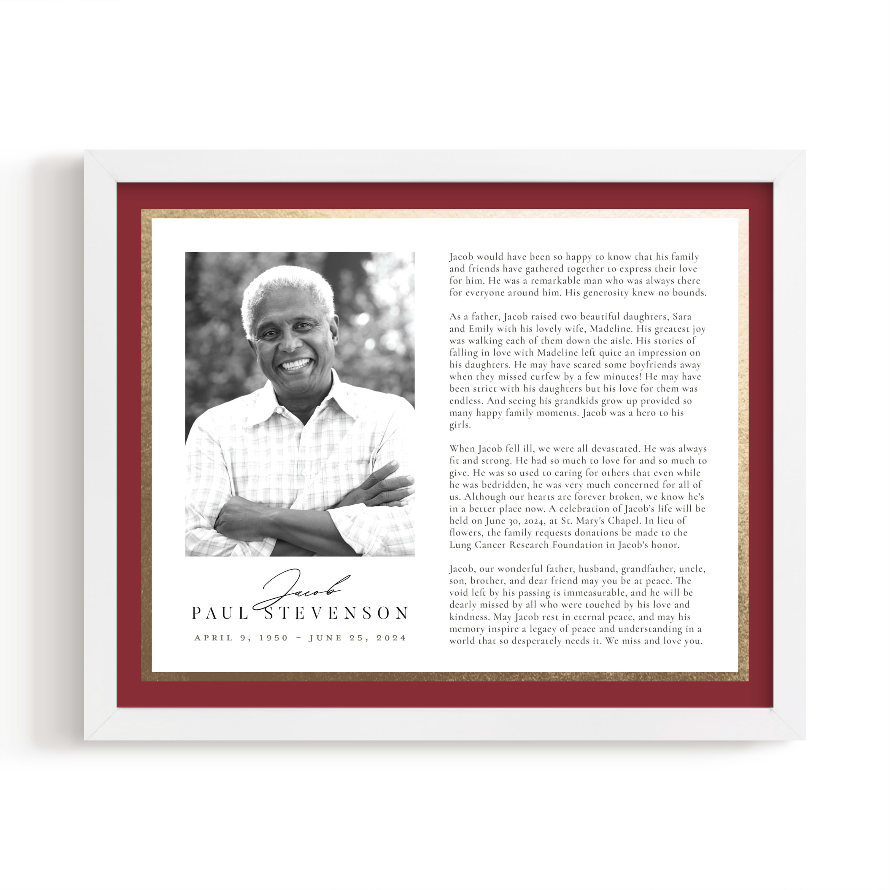 Custom Keepshake Classic Edge Foil-Pressed Obituary Print