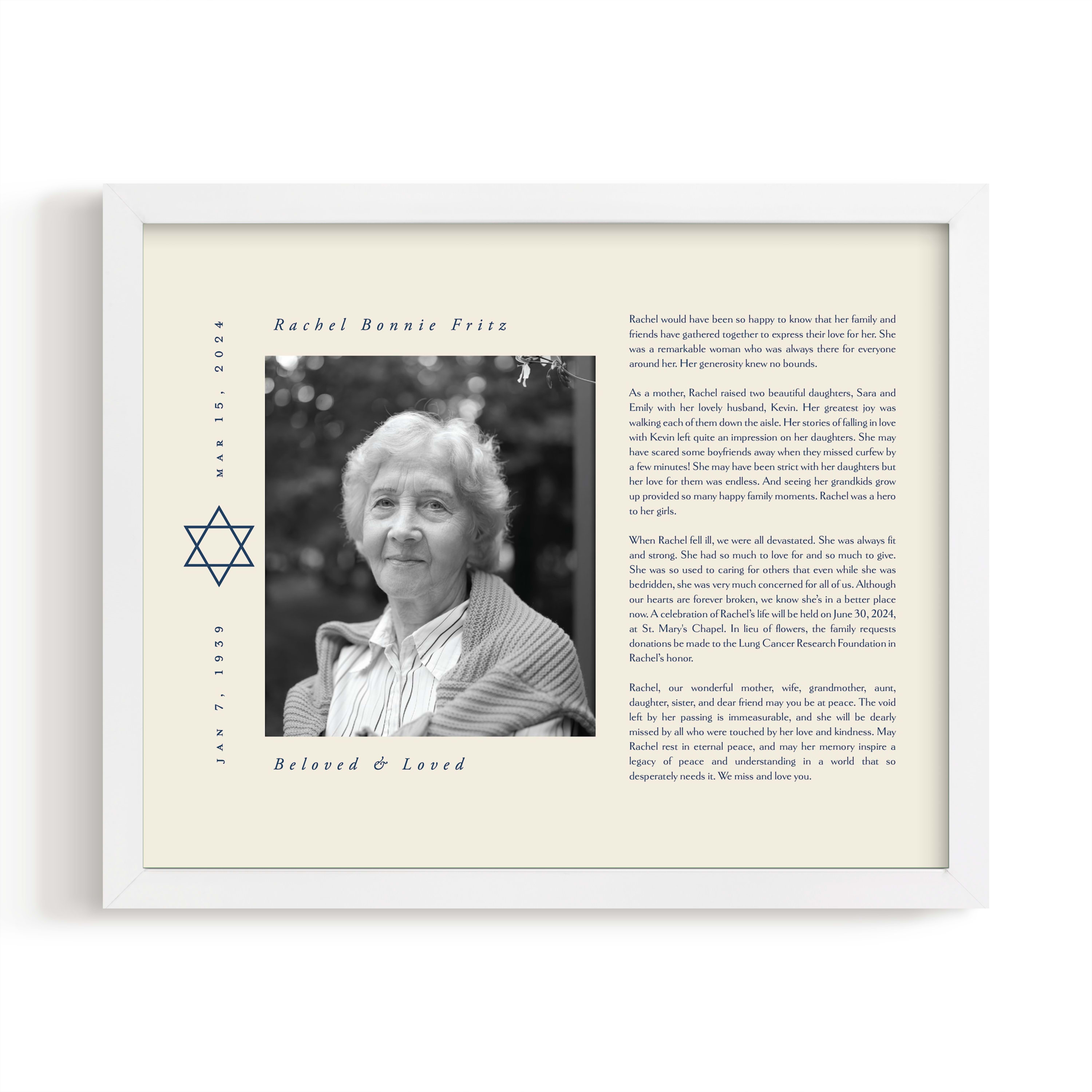 Modern Star Of David Obituary Print by Ana de Sousa