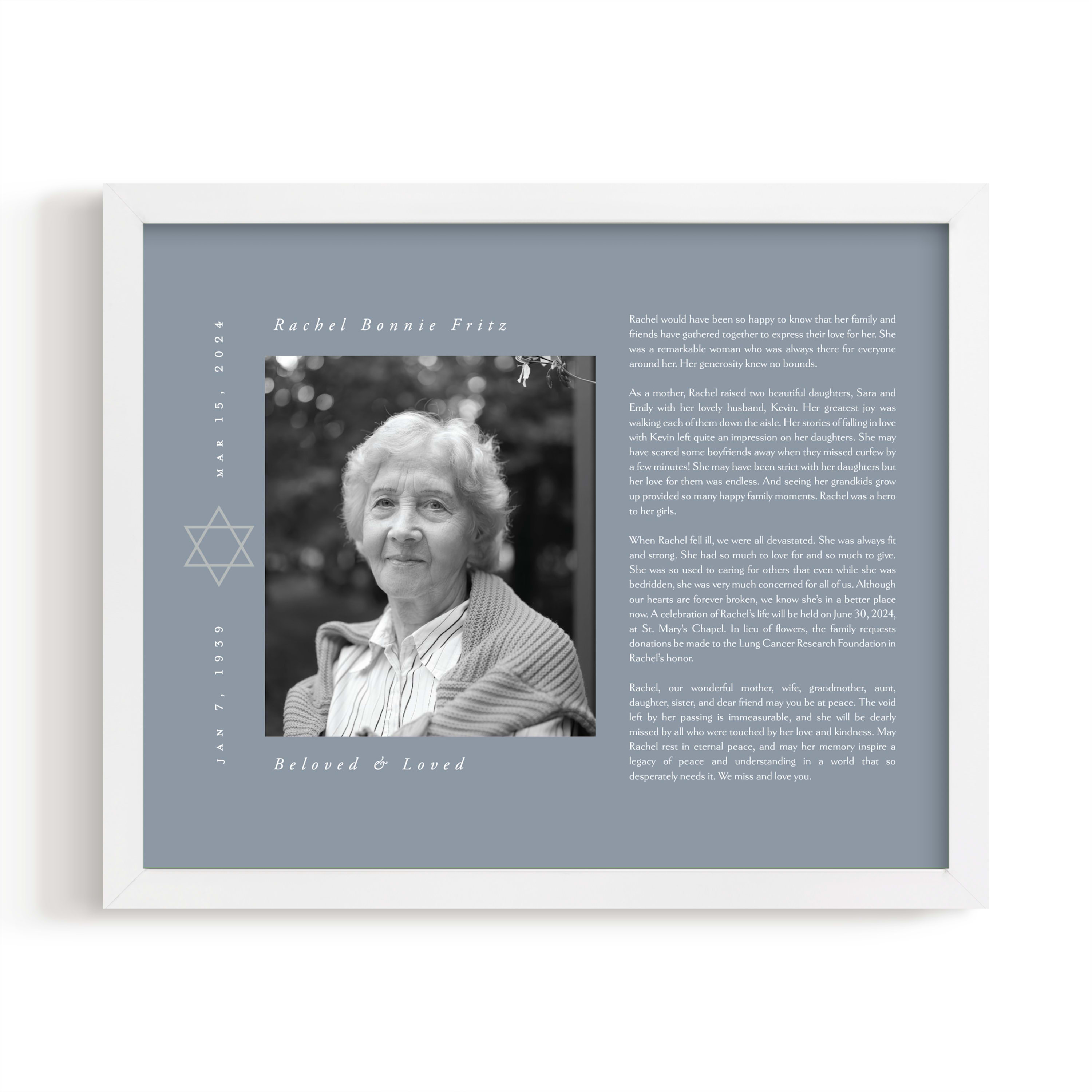 Modern Star Of David Obituary Print by Ana de Sousa