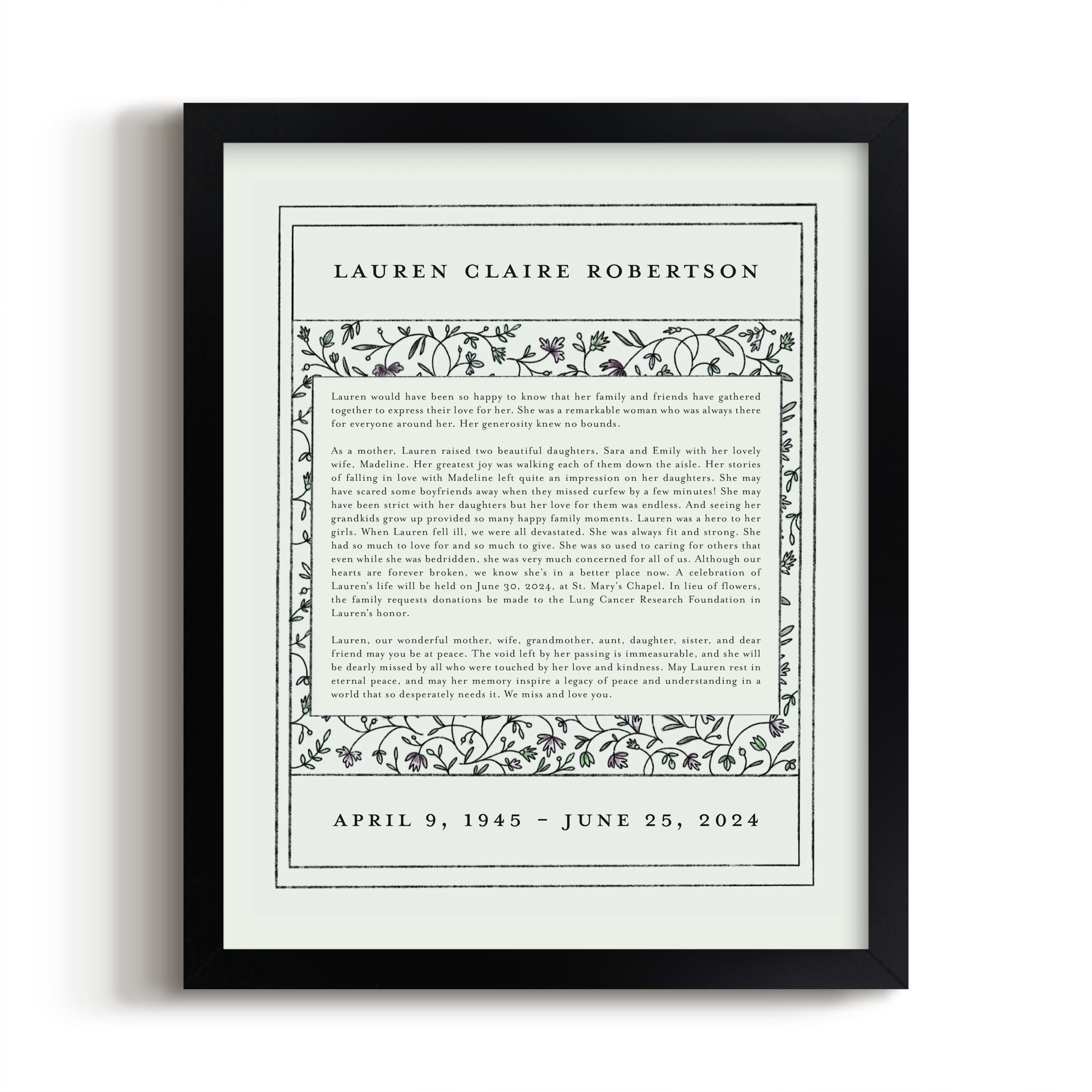 Custom Keepshake Minimalist Obituary Print