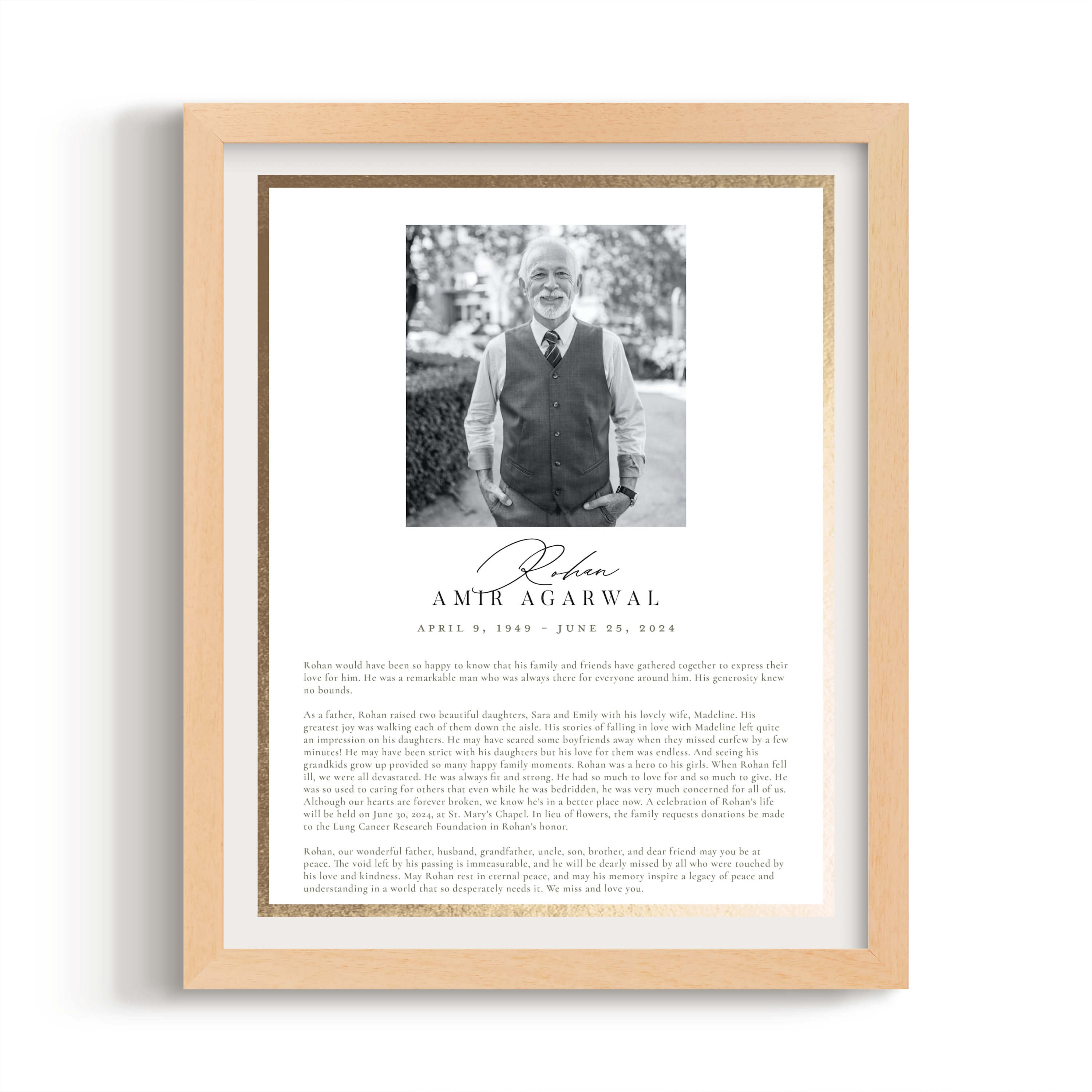 Custom Keepshake Classic Edge Foil-Pressed Obituary Print