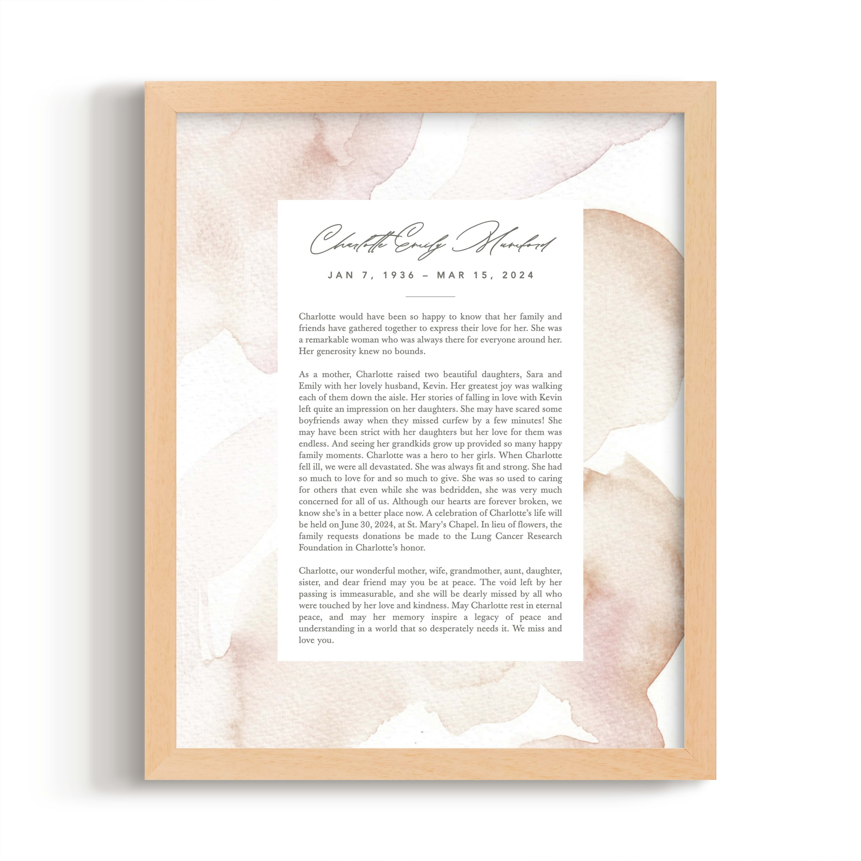 Custom Keepshake Classic Edge Foil-Pressed Obituary Print by Nicole Walsh