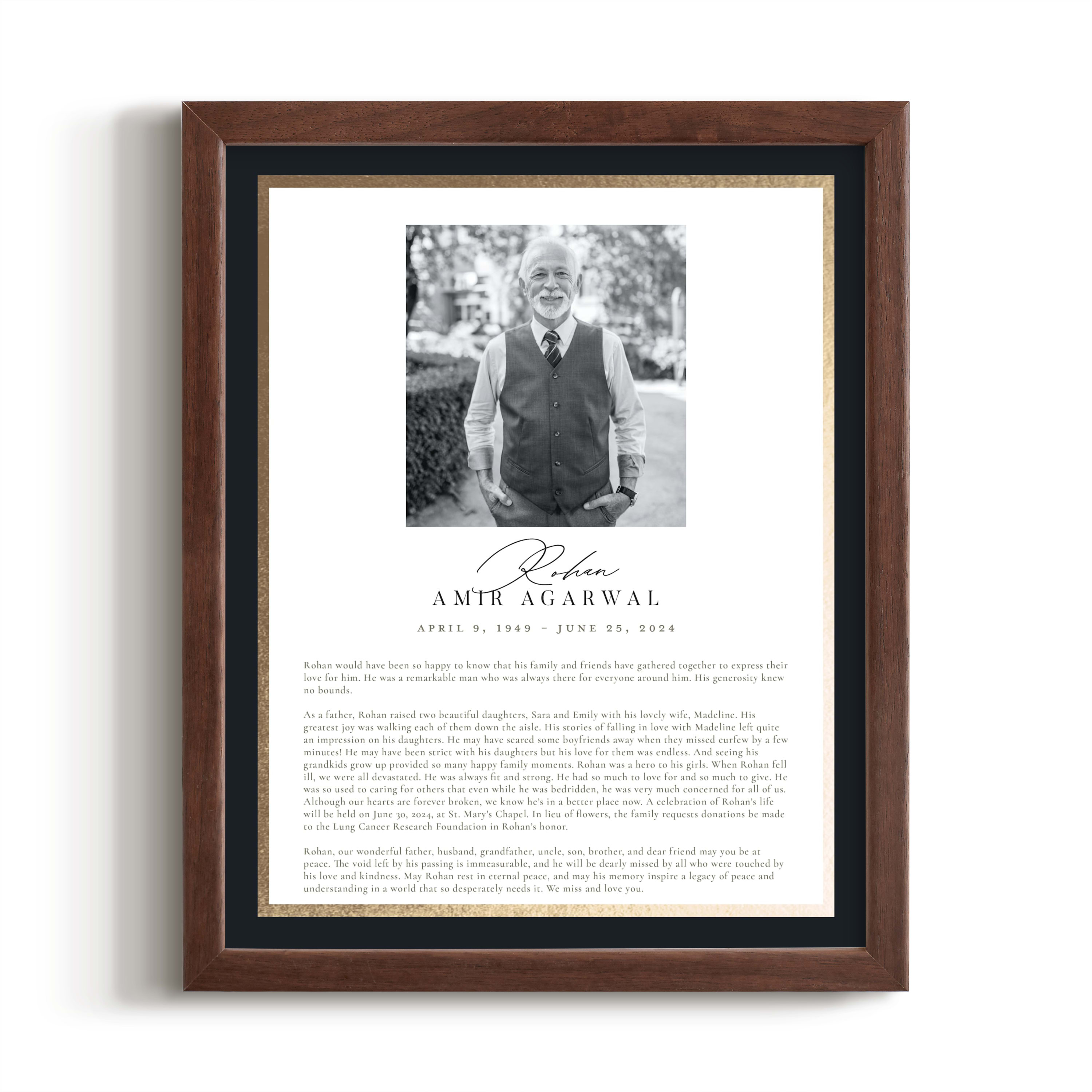 Custom Keepshake Classic Edge Foil-Pressed Obituary Print