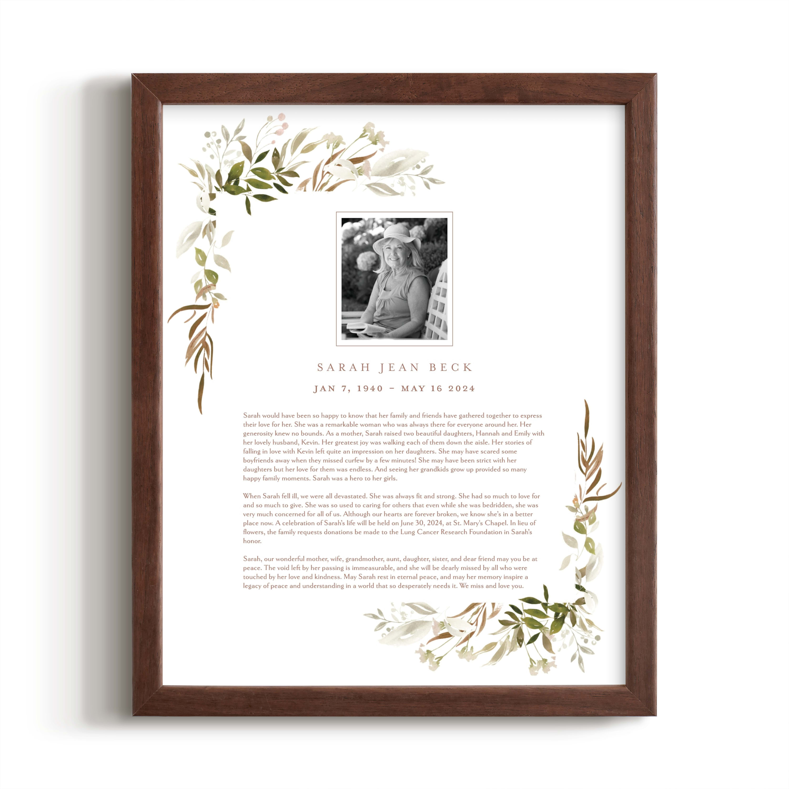Verdure Obituary Print