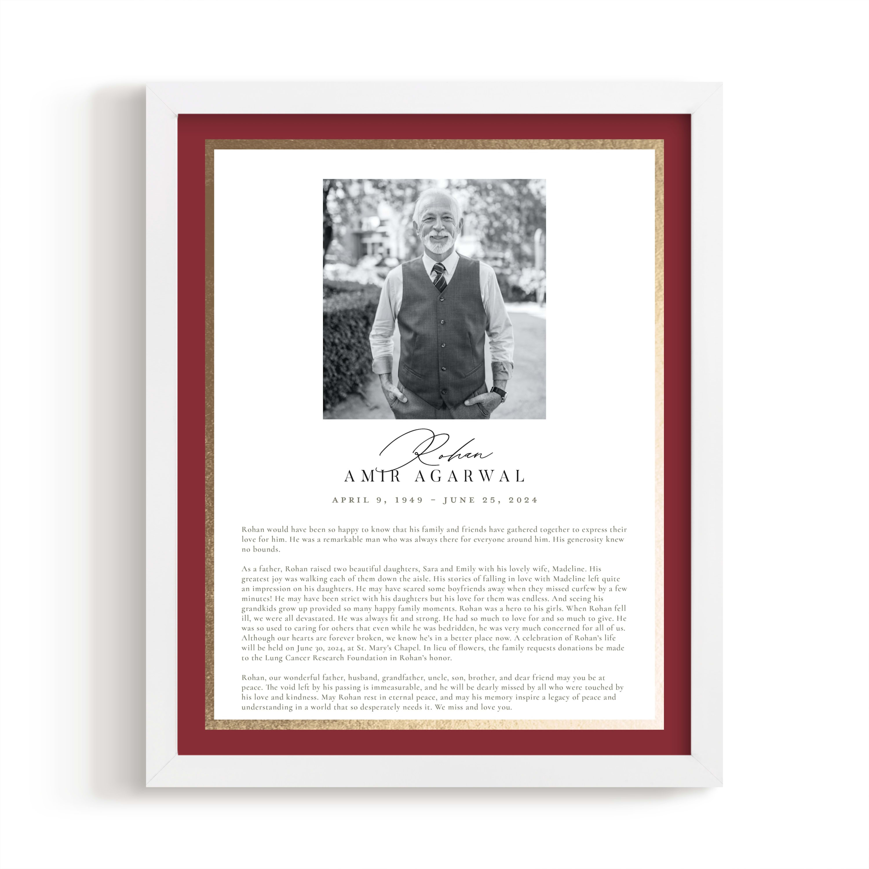 Custom Keepshake Classic Edge Foil-Pressed Obituary Print