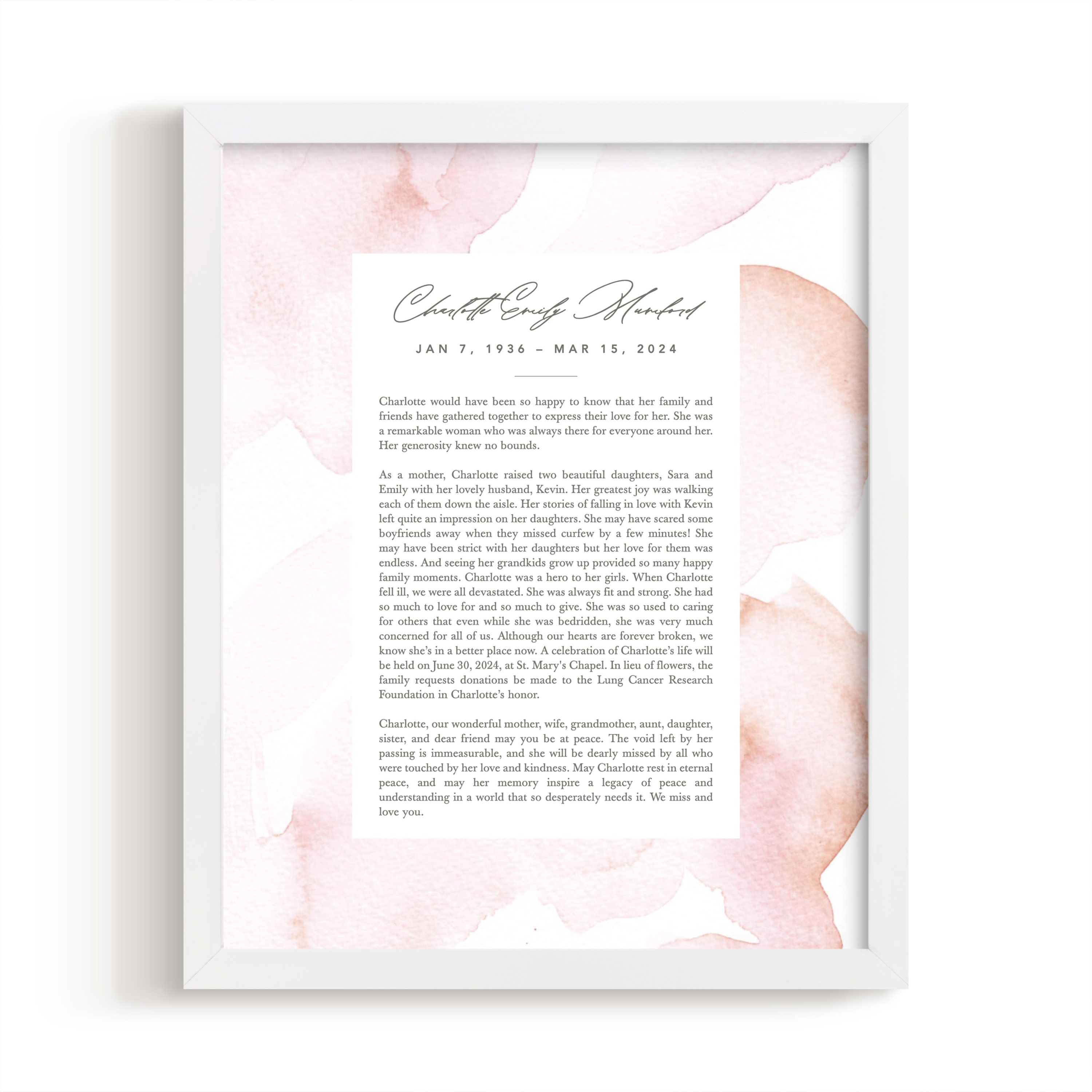 Custom Keepshake Classic Edge Foil-Pressed Obituary Print
