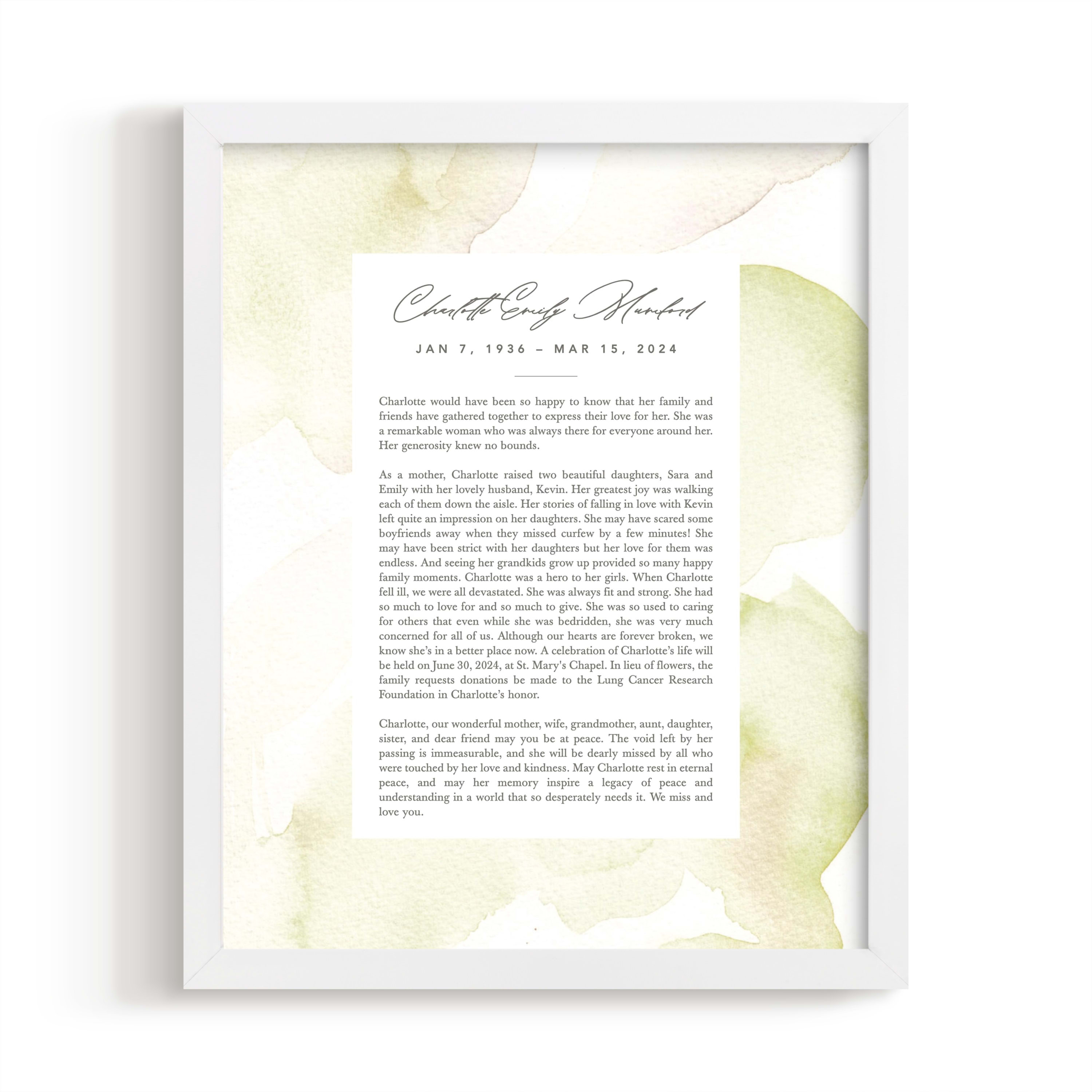 Custom Keepshake Flow Non-photo Obituary Print