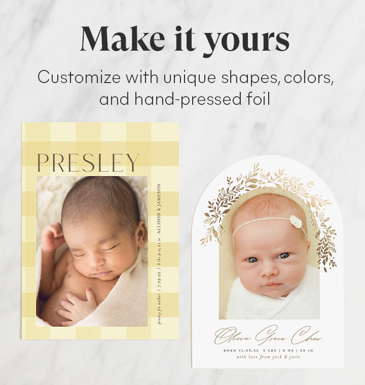 25 Personalized Modern Style Photo Birth Announcements with Envelopes 