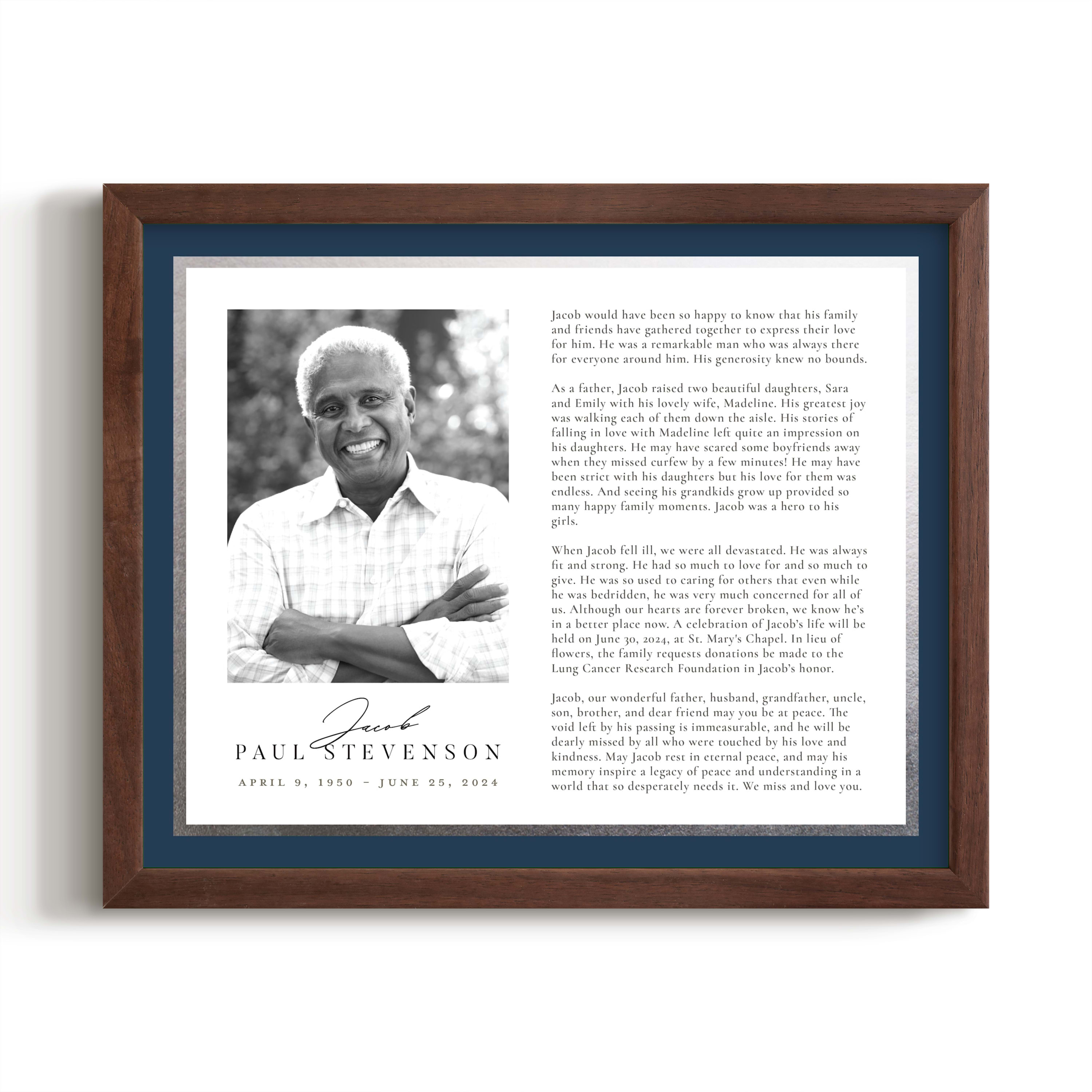 Custom Keepshake Classic Edge Foil-Pressed Obituary Print