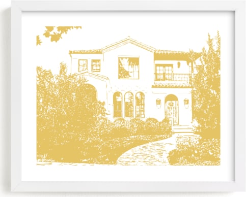 This is a yellow home wall art by Minted called Custom House Portrait Art.