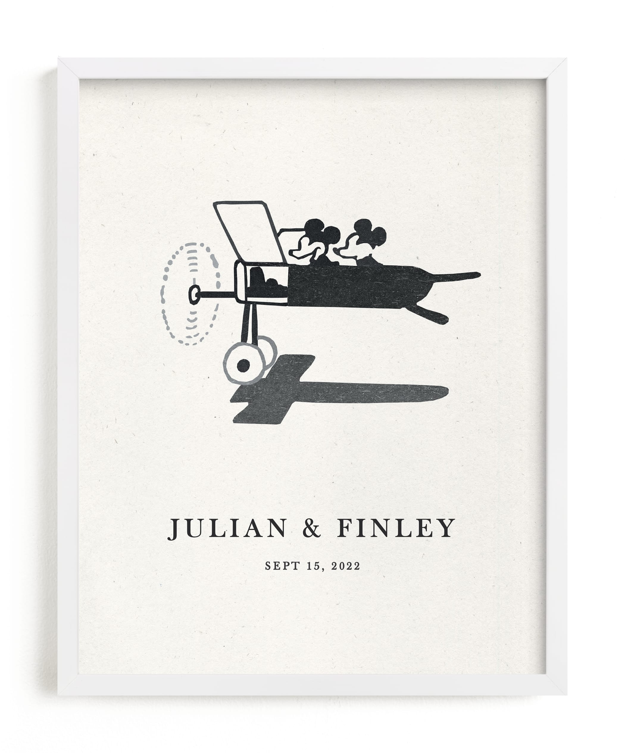 "Mickey and Minnie on the plane" by Sumak Studio in beautiful frame options and a variety of sizes.