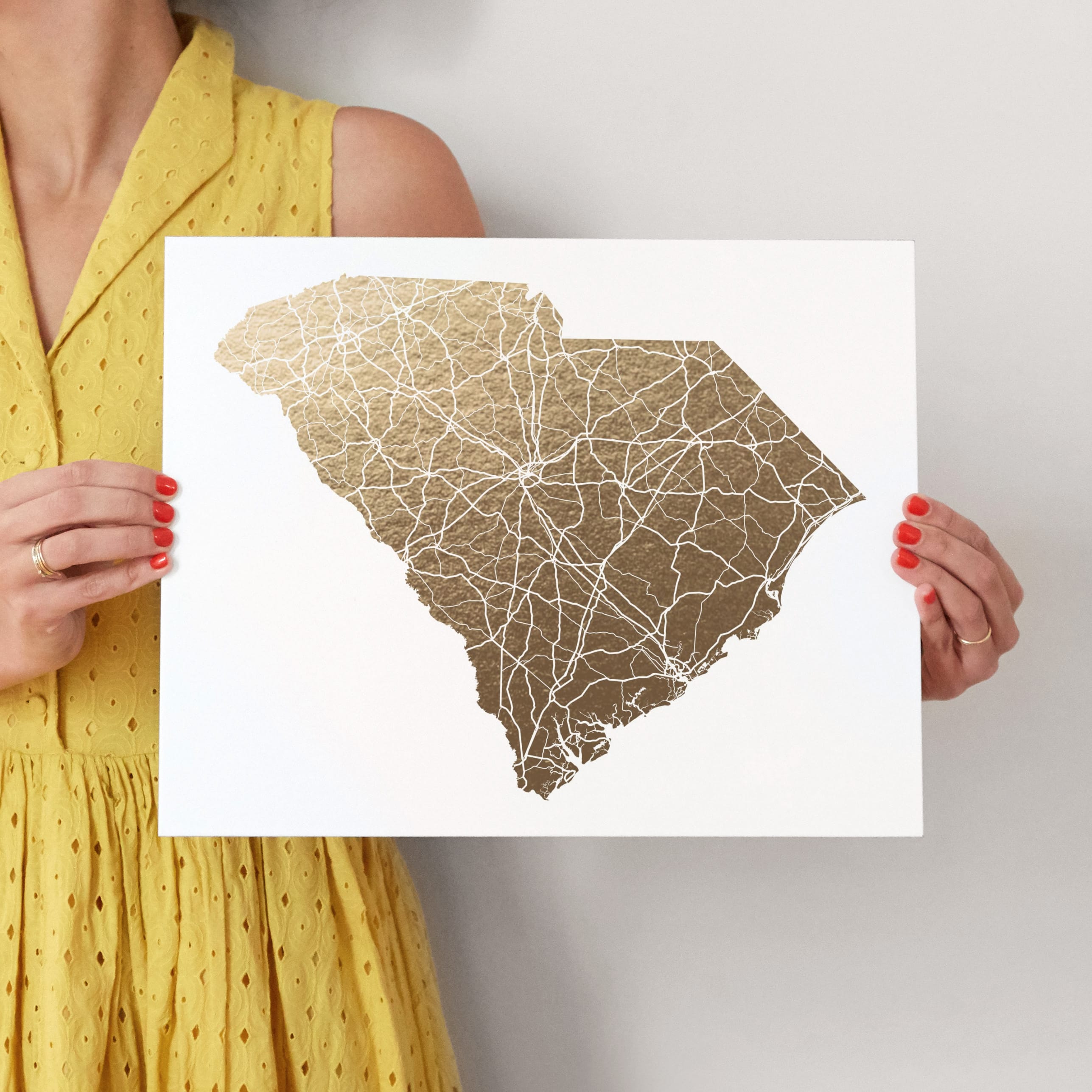 South Carolina Map Foil-Pressed Wall Art by GeekInk Design | Minted