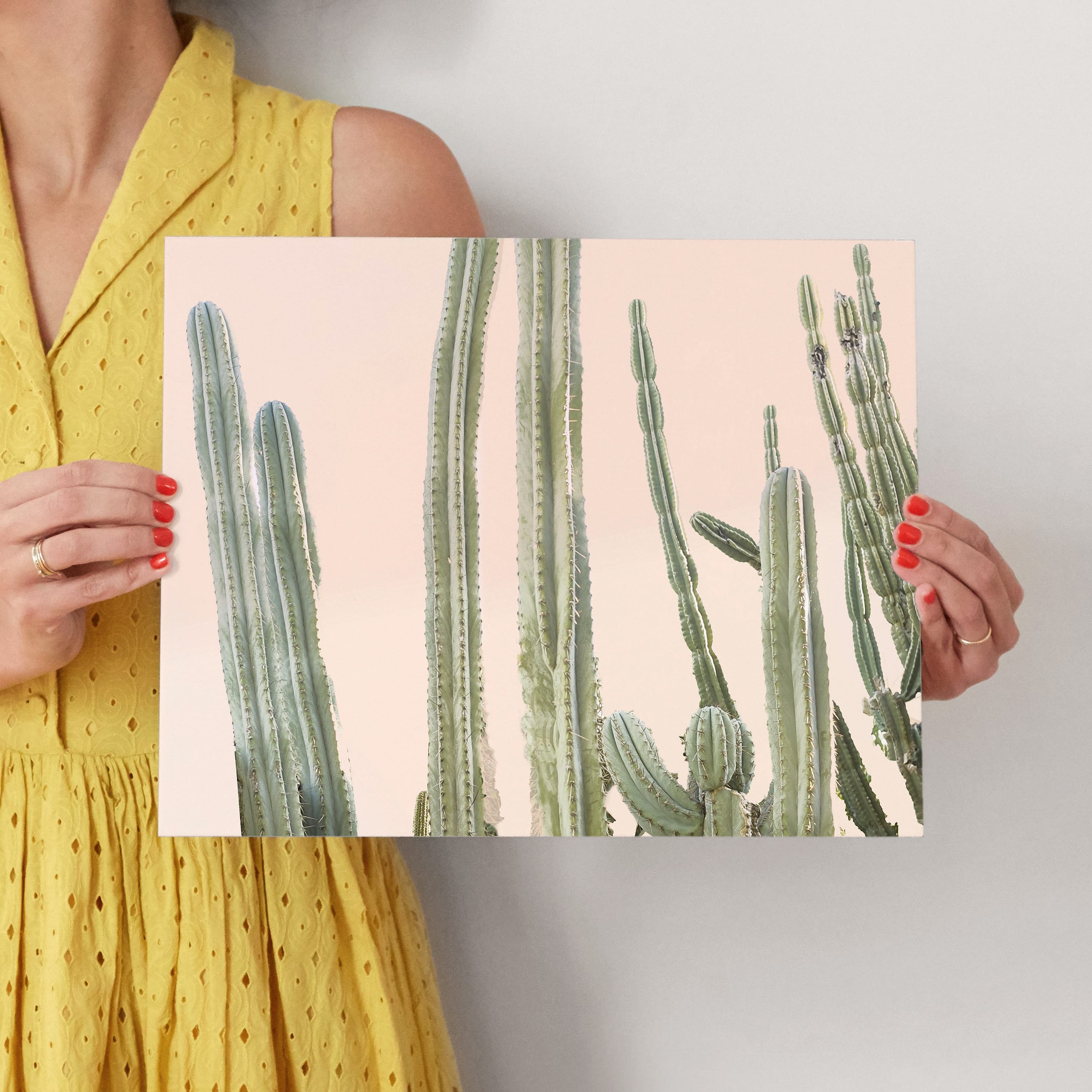 Peachy Cactus Print Wall Art Prints by Wilder California Minted