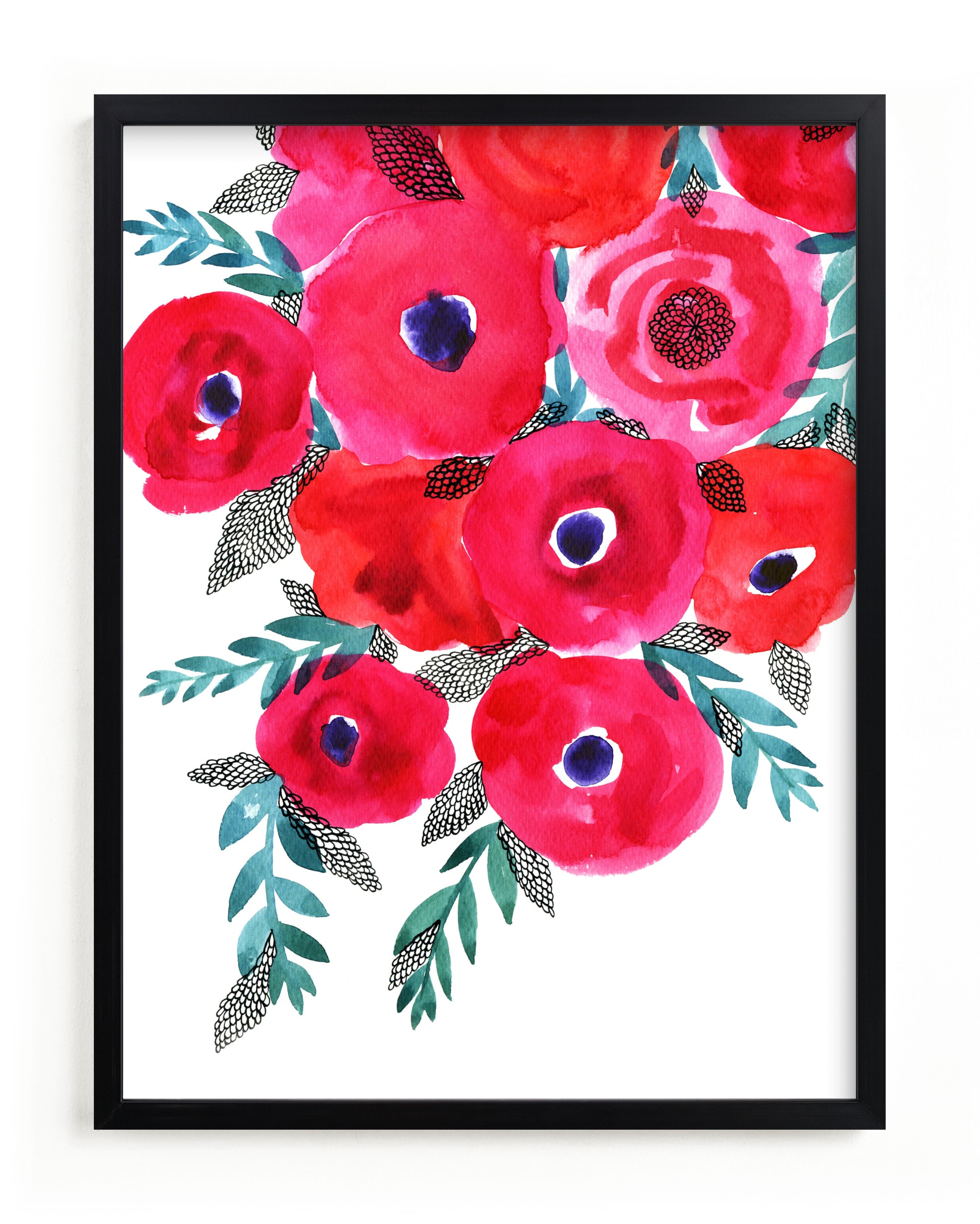 "Red flowers bouquet" - Limited Edition Art Print by Alexandra Dzh in beautiful frame options and a variety of sizes.