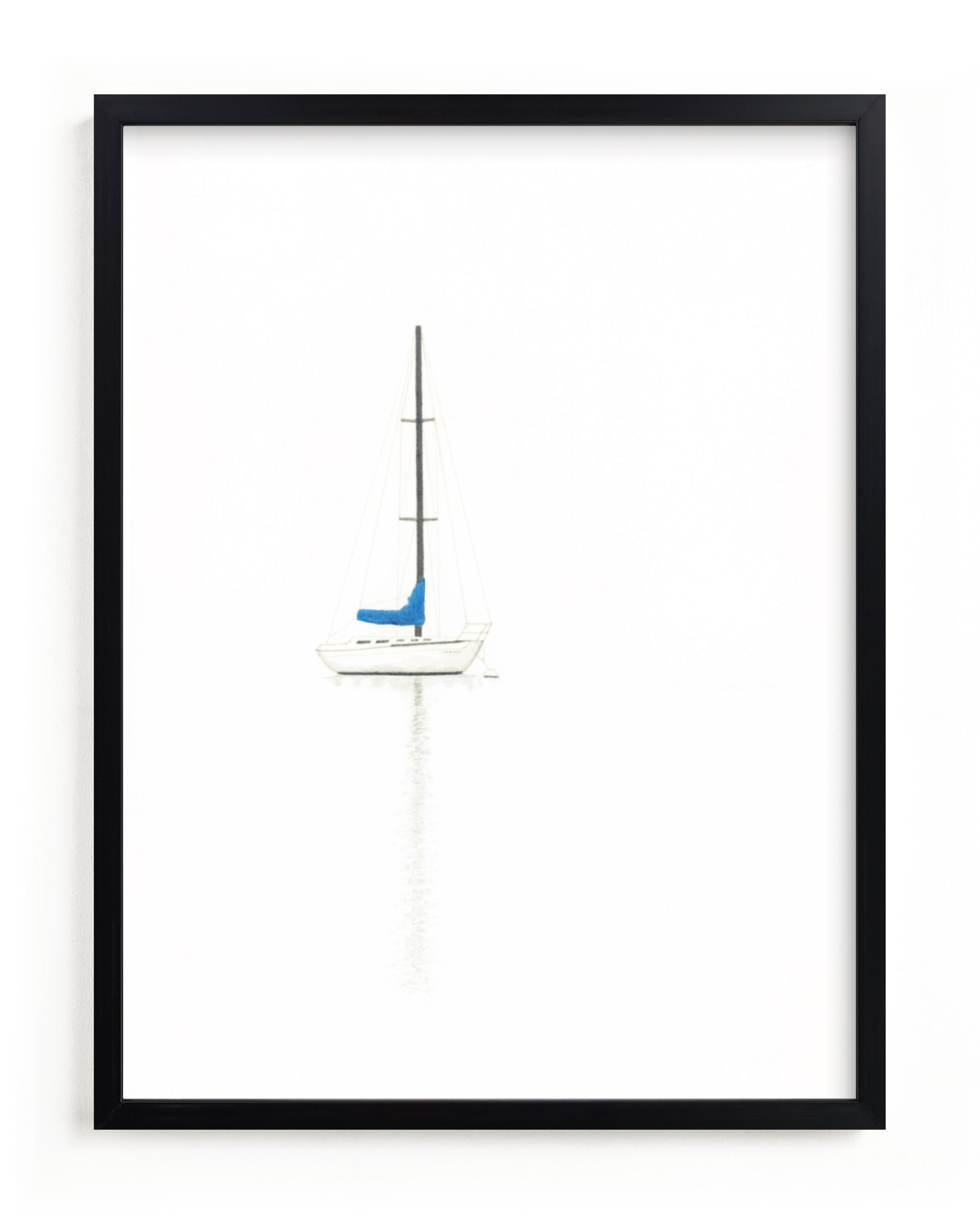 "Solitary Sailboat in Mist" by Deborah Chou in beautiful frame options and a variety of sizes.