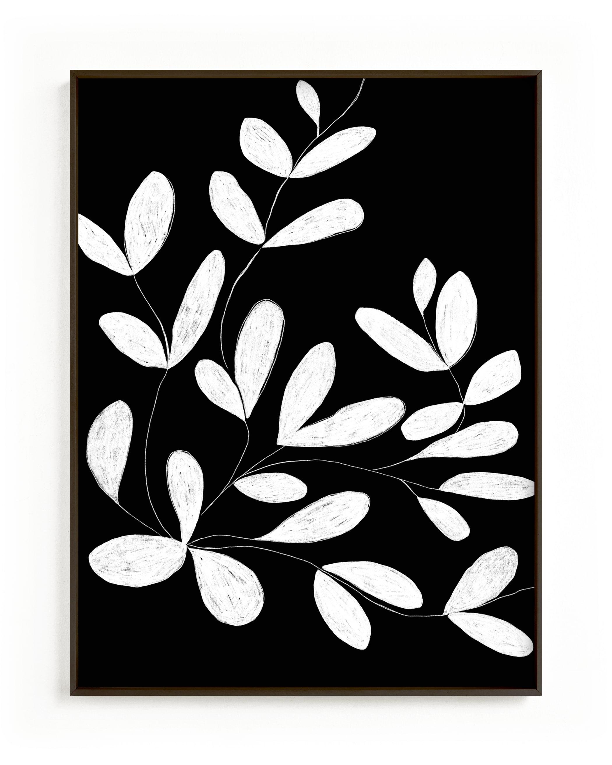"Leaves in Black + White" by Jennifer Hallock in beautiful frame options and a variety of sizes.