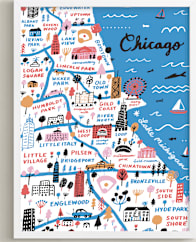 This is a blue art by Jordan Sondler called I Love Chicago.