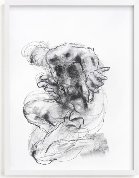 This is a black and white art by Derek overfield called Drawing 538 - Crouching Figure.