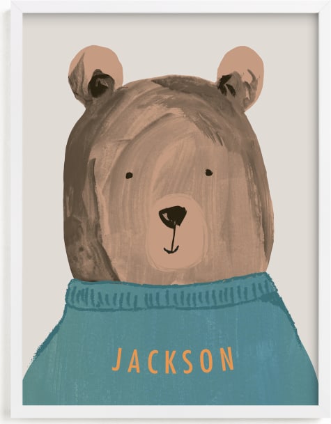This is a blue personalized art for kid by Teju Reval called Little Bear.