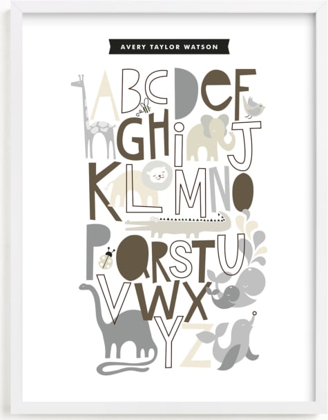 This is a grey nursery wall art by Alethea and Ruth called Animals Alphabet.